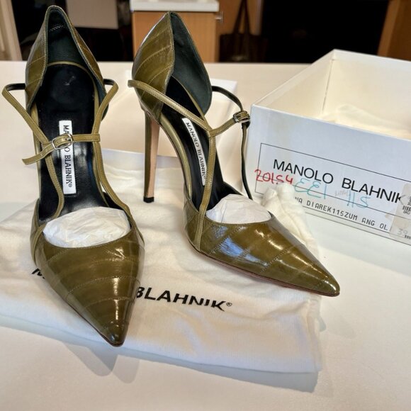 Manolo Blahnik Green “Snakeskin” Heels - Picture 11 of 13